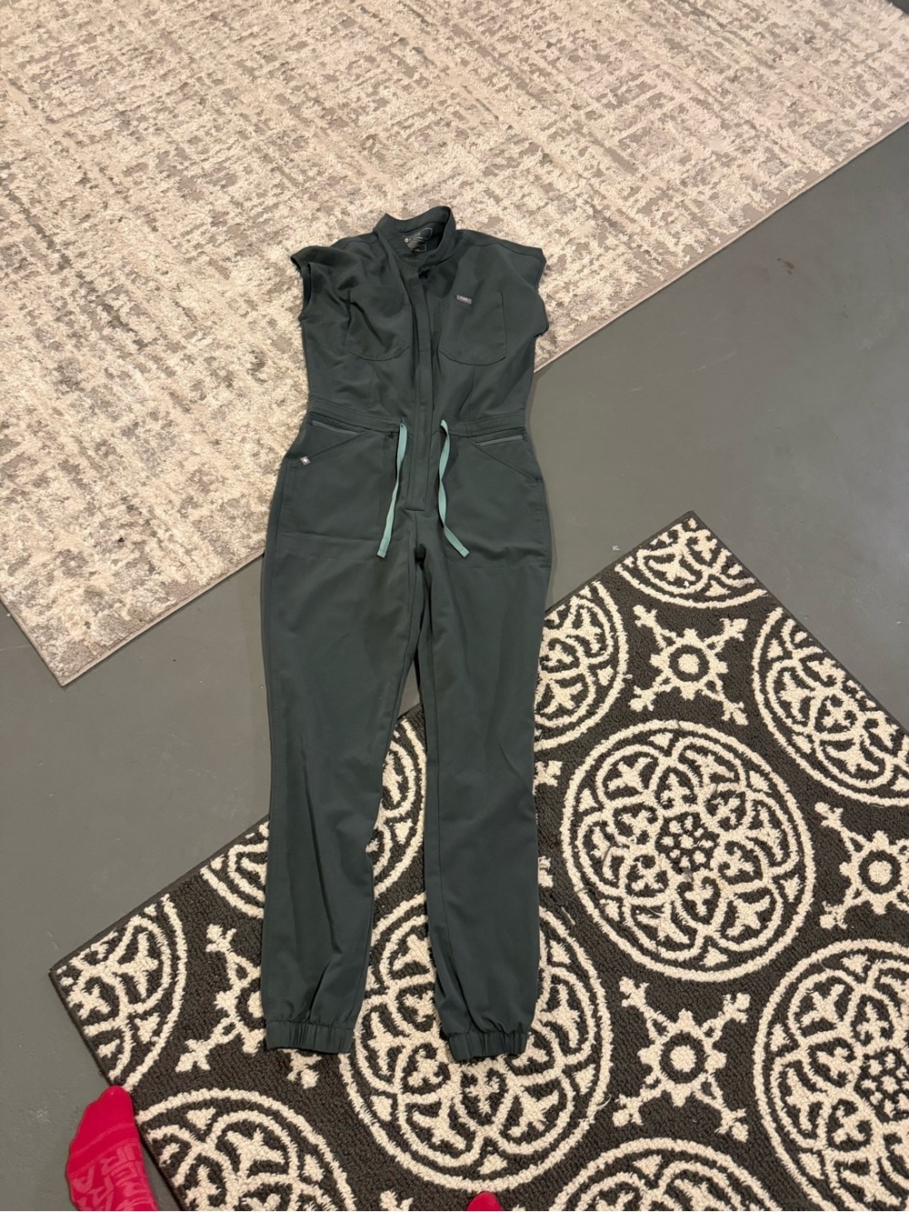 Figs Women's Dark Teal Zipper Jumpsuit with Drawstring